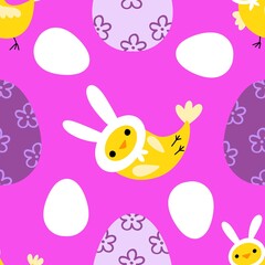 Easter chicken and eggs seamless birds pattern for wrapping paper and fabrics