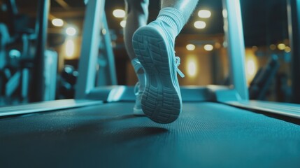 Running on a treadmill at the fitness facility to exercise