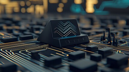 Futuristic device on a complex circuit board.