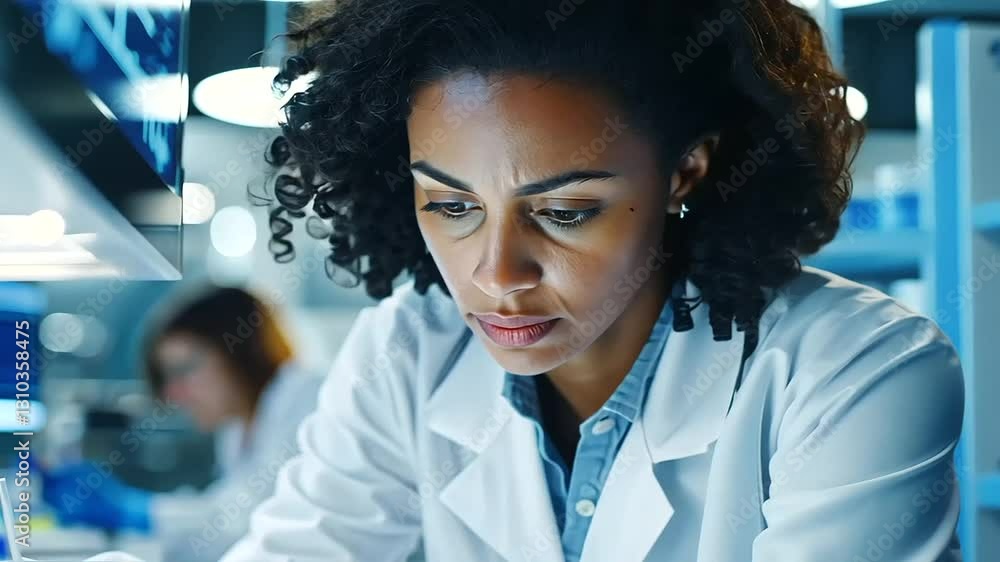 Poster a team of scientists working together in a cutting-edge biotechnology lab.