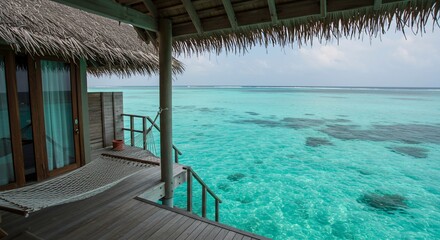 Fototapeta premium Overwater bungalow hammock ocean Maldives paradise