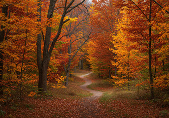 Fototapeta premium Winding Path Through Autumn Forest