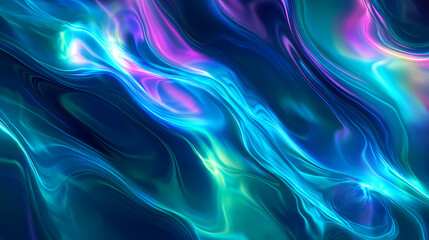 Obraz premium Abstract fluid 3d twisted iridescent holographic neon waves background with blue and green colorful gradient. Spectral - Ghost. Illustration