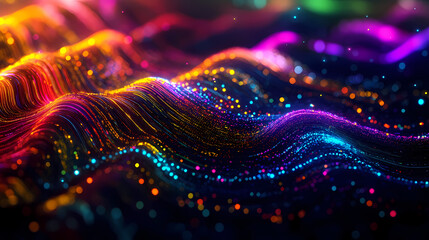 Chromatic cascade, a vibrant display of spectral lines and luminous particles creates an immersive, otherworldly visual experience. Spectral - Ghost. Illustration