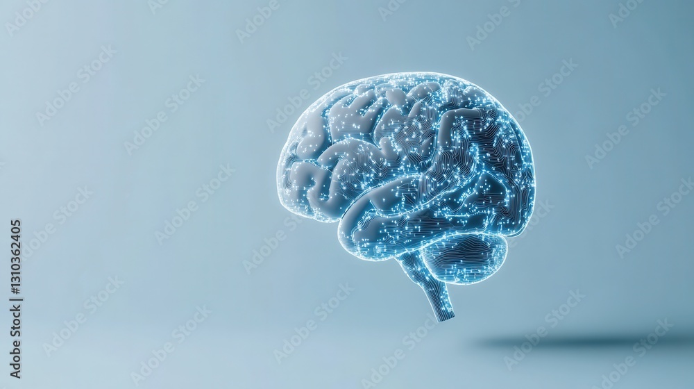 Aufkleber futuristic digital brain with glowing neural connections in a minimalist background for technology c