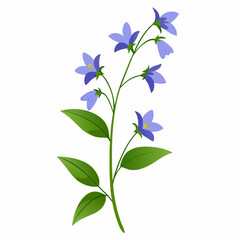 Beautiful illustration of blue flowers with green leaves on a white background