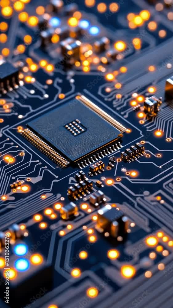 Poster close-up of illuminated circuit board with central processing unit