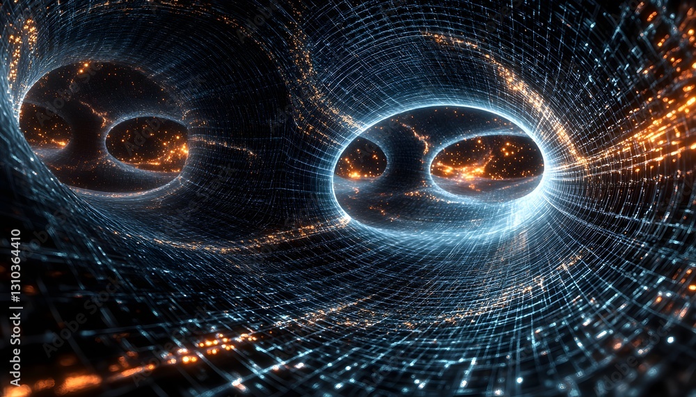 Poster abstract digital tunnel with glowing lights and grid