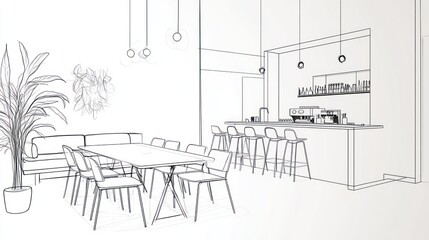Fototapeta premium Empty modern cafe sketch interior design