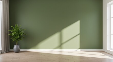 Sunlit Green Wall in Minimalist Room Interior
