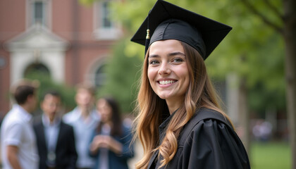 Graduating student smiling in cap and gown outdoors