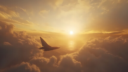 Fototapeta premium Spaceship descending towards an uncharted alien planet, dusty atmosphere and glowing horizon, sci-fi landing simulation. Uncharted - Island. Illustration