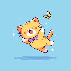 Cute Cat Jumping with Butterfly