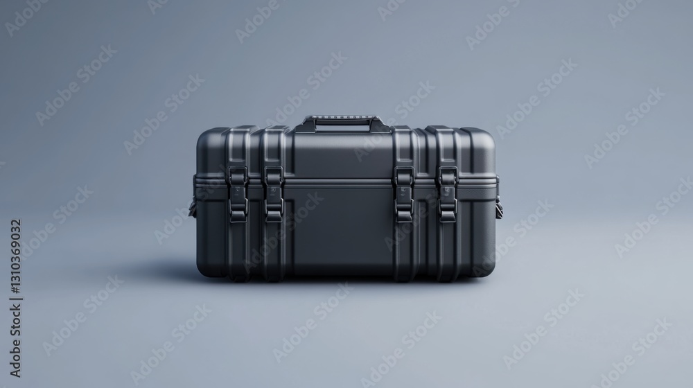 Poster black hard-shell storage case with secure latches and handle for equipment, tools, and travel access