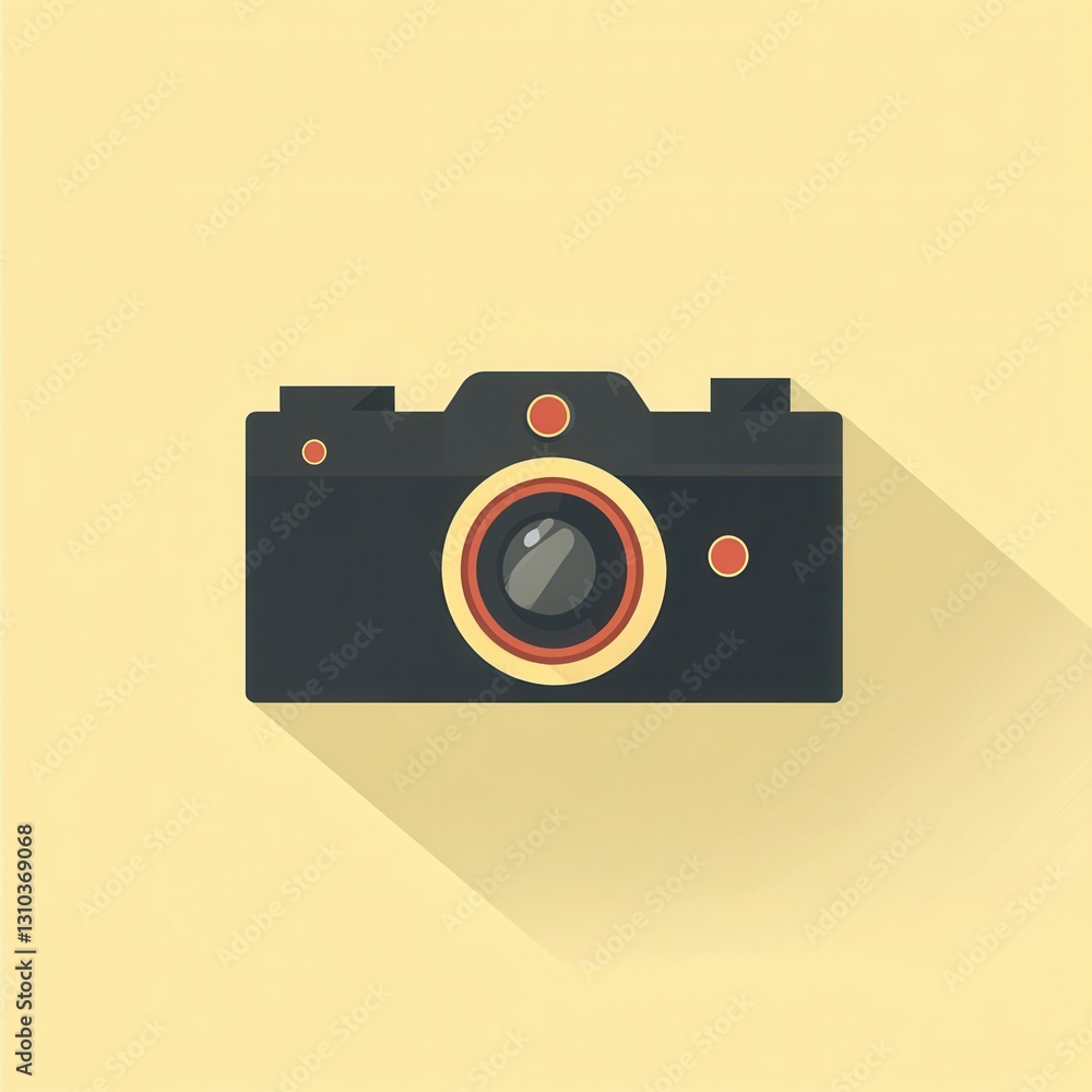 Poster vintage camera silhouette icon in warm tones, perfect for capturing nostalgia and creativity in flat