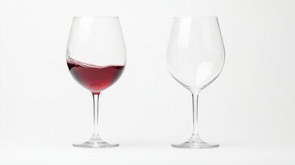 Two empty wine glasses on a white background.