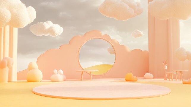 Pastel Pink Clouds and Mirror in a Stylish Nursery