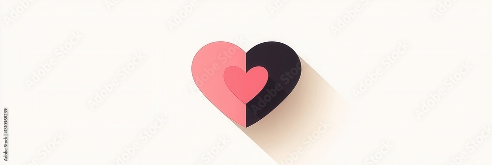 Aufkleber heart icon with warm pink tones and soft shadows in flat design style for minimalistic aesthetic