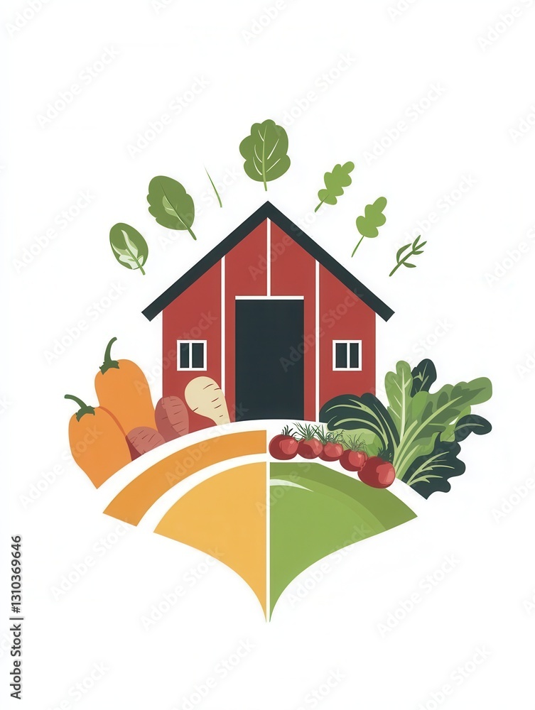 Aufkleber rustic barn logo featuring fresh vegetables in a clean and modern design emphasizing farm products a