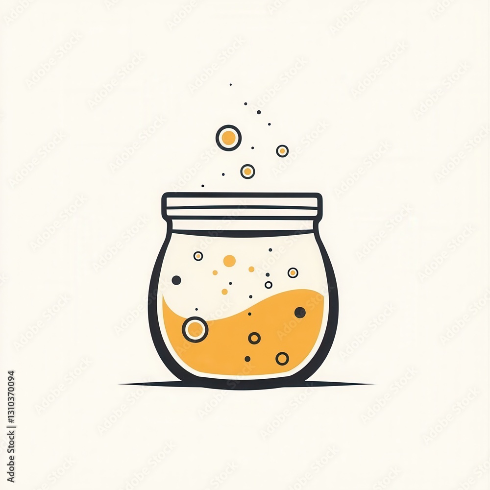Poster minimalist fermentation logo showcasing a clean abstract jar with bubbles representing probiotic foo