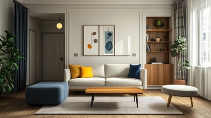 Fototapeta premium Modern Living Room Interior Design, Cozy and Stylish Apartment