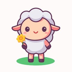 Obraz premium Cute Sheep Holding Flower