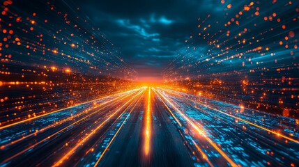 Fototapeta premium Digital Highway Of Light Streaks And Data Flow