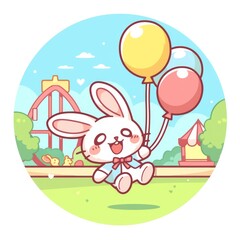 Bunny with Balloons at Amusement Park