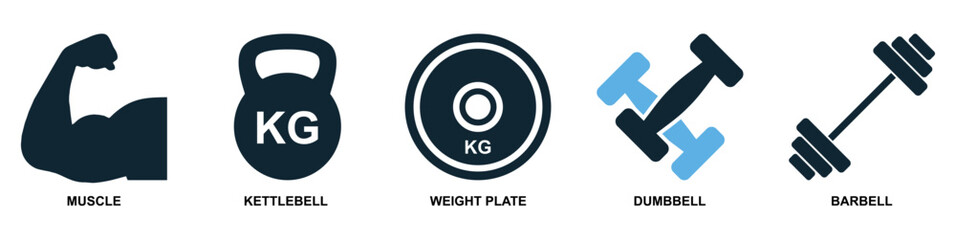 Set of gym and fitness icons in modern flat style, Perfect for gym, fitness and workout or sport