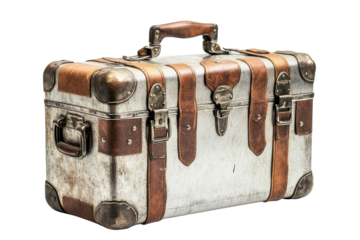 Vintage suitcase with leather straps and metal accents, perfect for travel and decoration in a nostalgic setting