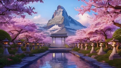  The most beautiful mountain in the world  with cherry blossom gardens 