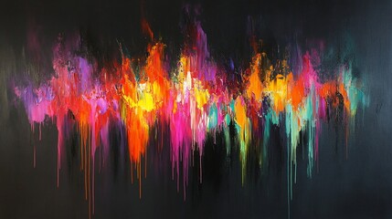 Vibrant abstract painting, dark background