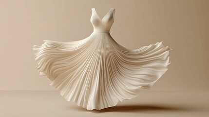 Elegant Cream Pleated Gown Swirling Gracefully