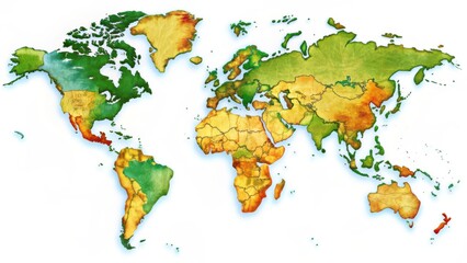 Fototapeta premium Watercolor World Map on White Background