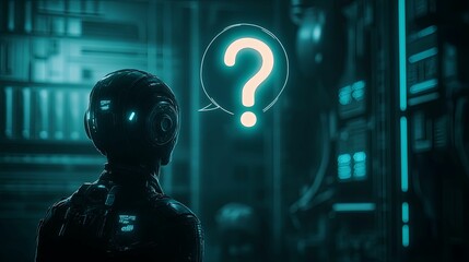 Futuristic Robot Pondering A Question In A Sci Fi Setting