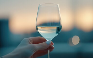 Obraz premium A person holds a glass of wine, set against a blurred backdrop.