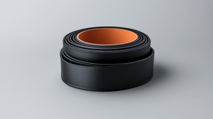 Elegant Black and Orange Rolled Rubber Band on Soft Gray Background for Creative and Professional Use