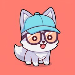 Fototapeta premium Cute Fox in Cap and Glasses