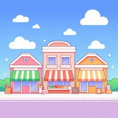 Colorful Shops Row Sunny Day