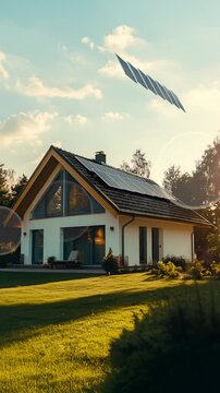 Modern house with solar panels - vertical 3d animation
