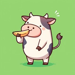 Naklejka premium Cute Cow Eating Banana in Field