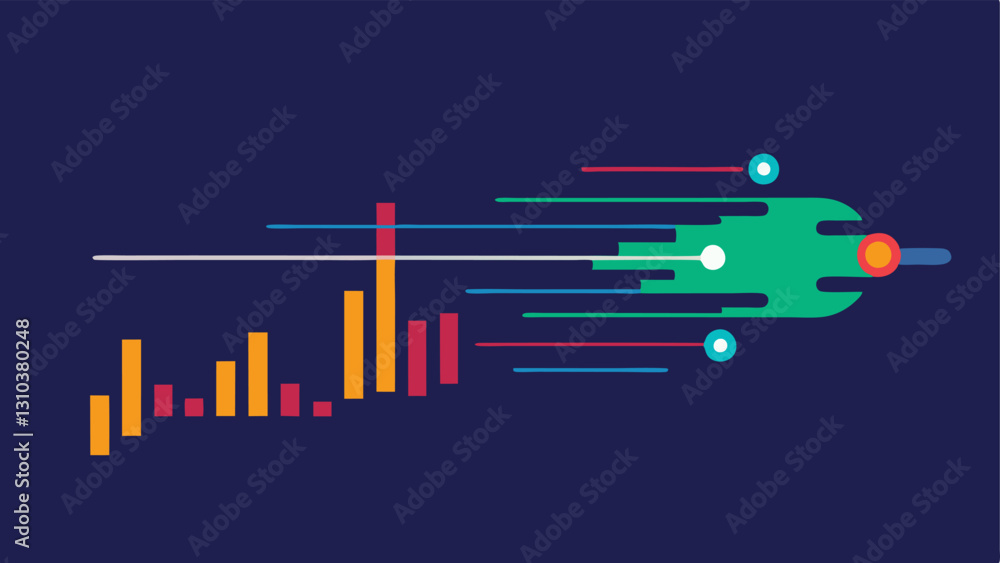 Poster light trails of stocks stylized light trails representing stocks flying in and out of a chart illust