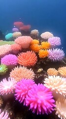 Vibrant sea anemones under the sea colorful marine environment