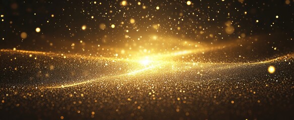 Obraz premium A flowing golden light effect with many shining bright particles