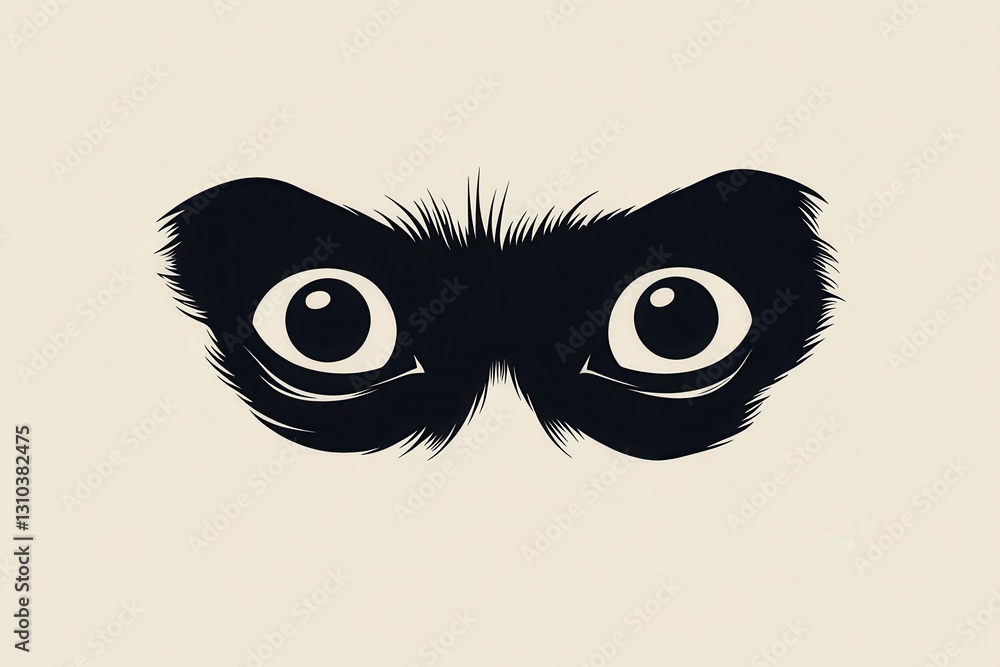 Aufkleber Monochrome minimalist icon depicting a dark face with wide fearful eyes creating an eerie visual contrast suitable for various artistic applications