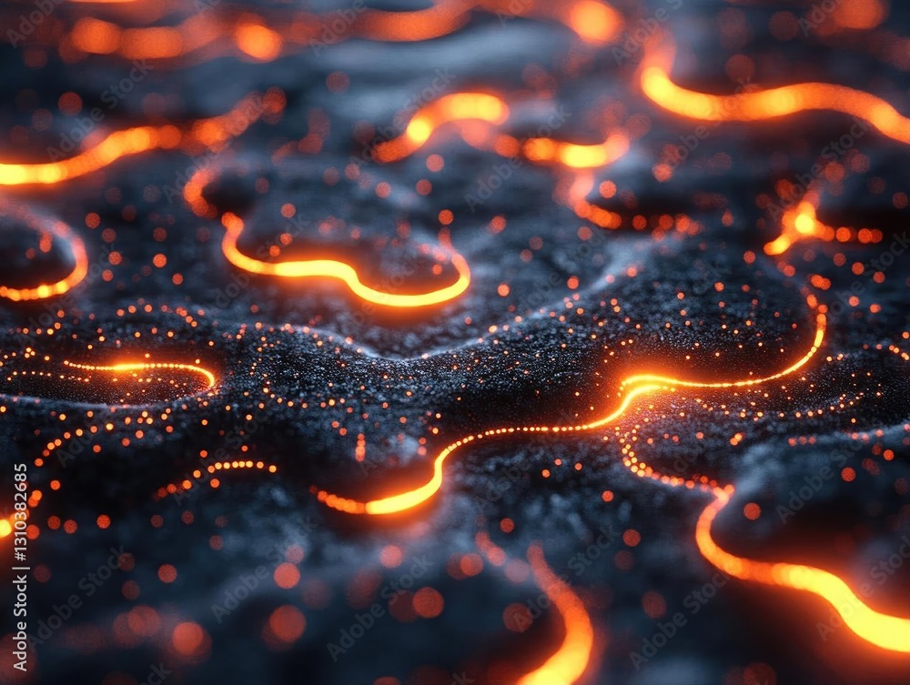 Poster abstract close-up of glowing lava-like patterns on a dark surface, suggesting heat and movement