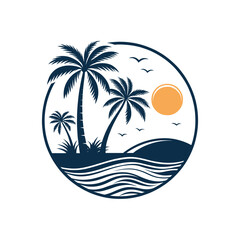 Obraz premium sun palm,palm tree silhouette logo vector line art logo design