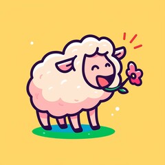 Cute Sheep with Flower, Happy Expression