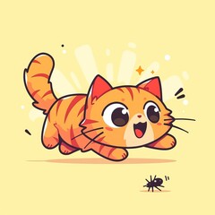 Cute Cat Chases Ant