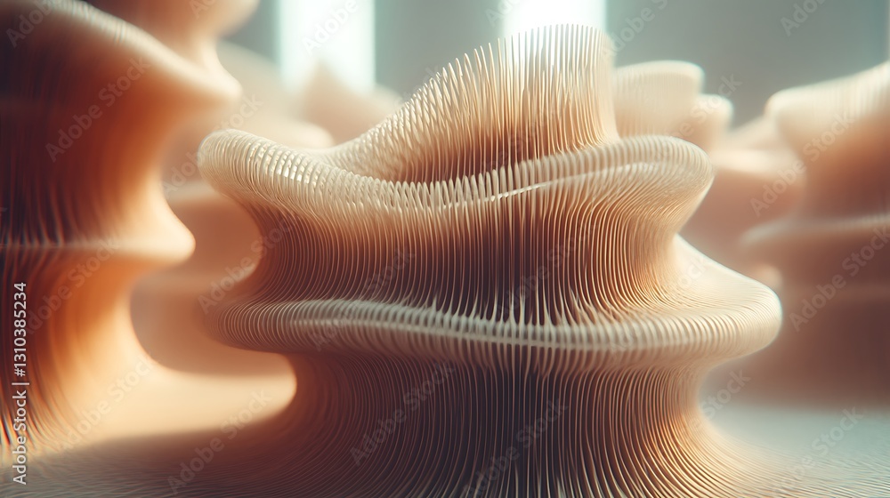 Poster undulating parametric structures in a dreamlike beige gradient tones
